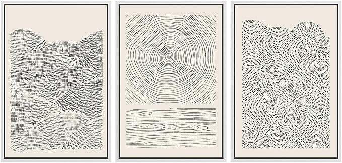 SIGNWIN Framed Canvas Print Wall Art Set Geometric Spiral Ring Wave Pattern Abstract Shapes Cozy Neutral Modern Art Decorative Contemporary Minimal for Living Room, Bedroom, Office - 24"x36"x3 White
