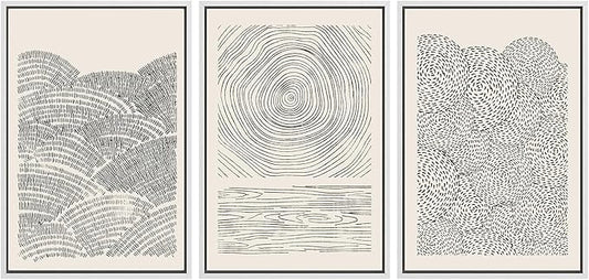 SIGNWIN Framed Canvas Print Wall Art Set Geometric Spiral Ring Wave Pattern Abstract Shapes Cozy Neutral Modern Art Decorative Contemporary Minimal for Living Room, Bedroom, Office - 16"x24"x3 White