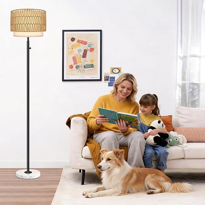 Floor Lamps for Living Room–LED Bulb Included,Dimmable Floor Lamp with Linen Shade,Modern Standing Lamp with Marble Base,Tall Floor Lamp for Bedroom,Nursery,Reading & Office,Beige