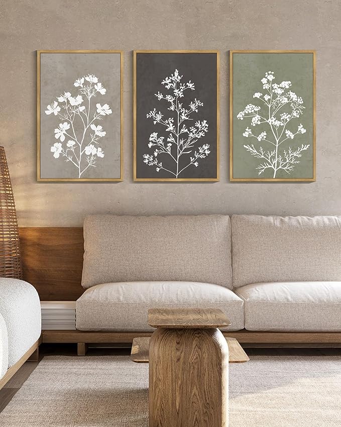 Drsoum Flower Framed Wall Art Vintage Floral Minimalist Wall Hanging Decor Farmhouse Colorful Botanical Prints Artwork for Bedroom Living Room Hallway 16x24in Natural Framed