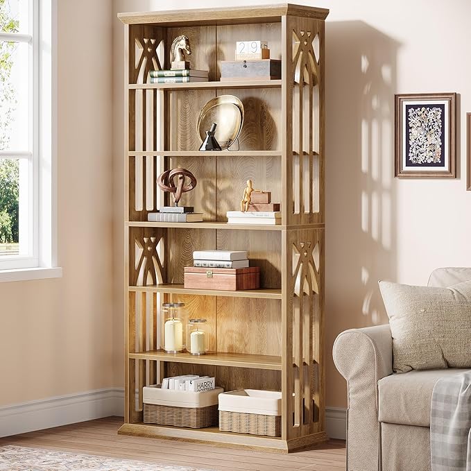 Tribesigns 6-Tier Bookshelf, 75-Inch Tall Bookcase, Large Bookshelves and Bookcases Freestanding Display Shelves, Wood Book Shelf for Living Room, Home Office, Bedroom, Light Brown (2Packs)
