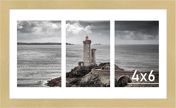 VIOLABBEY 8x14 Picture Frame, Fits Three 4x6 Photos with Mat or One 8x14 Picture without Mat, Gold Collage Wall Decor