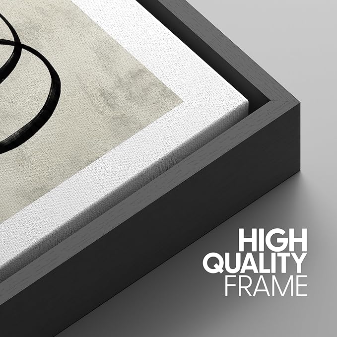 SIGNWIN Framed Canvas Print Wall Art Set Geometric Ring Grid Landscape Graffiti & Street Art Abstract Cozy Neutral Modern Art Decorative Nordic for Living Room, Bedroom, Office - 24"x36"x3 Black