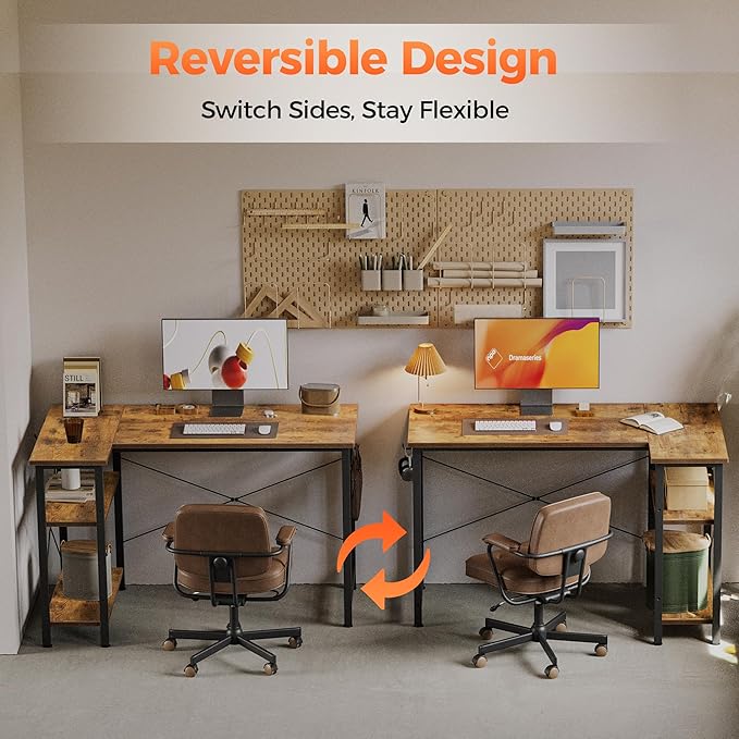 Mericonia Small L Shaped Computer Desk, Reversible Gaming Desk with Storage Shelves, Corner Gamer Desk Table, Study Writing Table