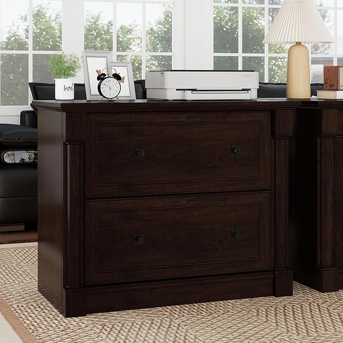 2-Drawer Roman Column File Cabinet, 36.8″ Wide Lateral File Cabinet with Hanging Folders, Fits Letter Legal A4 Sizes, Elegant Classic Design for Home Office Boss Room or Printer Stand, Dark Cherry