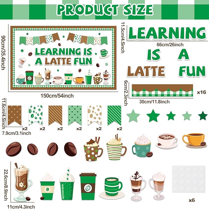 gisgfim Coffee Bulletin Board Decorations Set Coffee Cup Theme Classroom Decor Latte Paper Cutouts Learning Motivational Inspirational Positive Bulletin Board for Back to School Home Chalkboard Wall