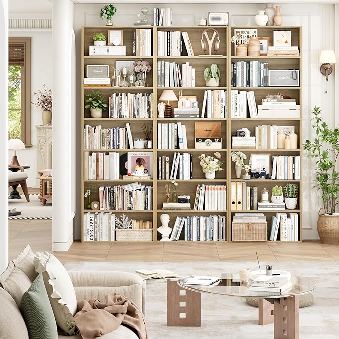 FACBOTALL 82" Tall Bookshelf, 7-Tier Open Shelves Bookcase, Freestanding Display Storage Shelves, Tall Bookcase Home Decor Furniture for Home Office, Living Room, Bedroom, Light Oak