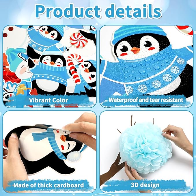 Winter Bulletin Board Decoration Set Winter Wonderland Cutouts for Classroom Winter 3D Tree with Paper Pom Poms Snowflake Bulletin Board for School Classroom Nursery Christmas Party Wall Door Decor