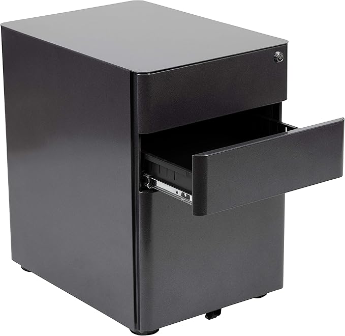 EMMA + OLIVER Modern 3-Drawer Mobile Locking Filing Cabinet Storage Organizer-Black