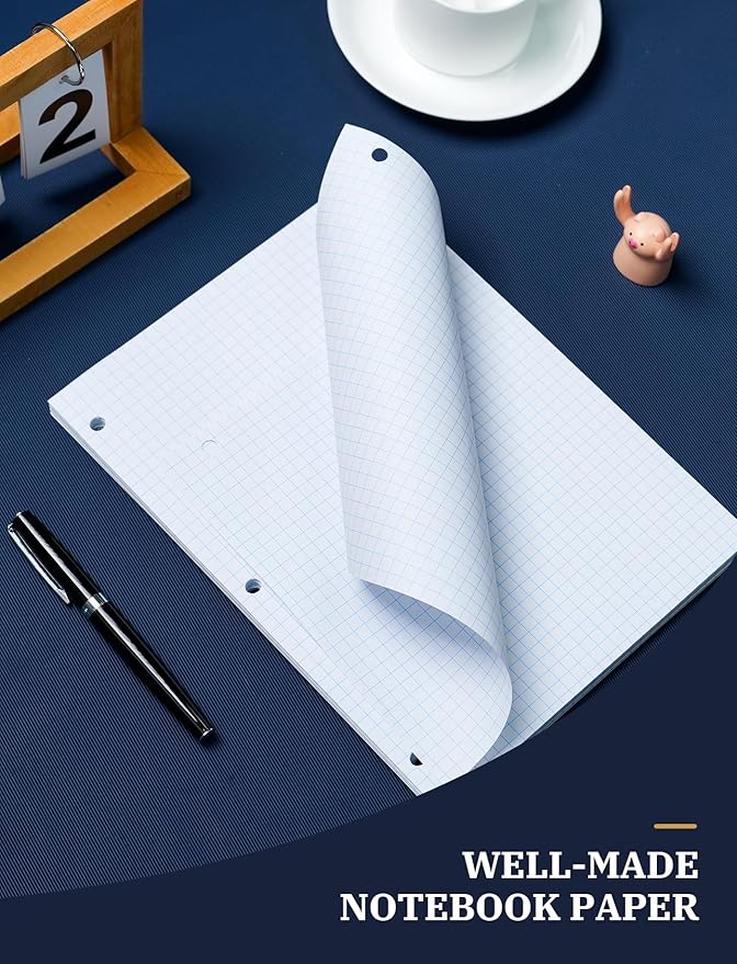 240 Sheets Loose Leaf Paper, 4x4 Graph Ruled, 8''x 10.5'' Filler Paper, 3-Hole Punched Binder Paper, Quad Ruled Graph Paper 8 x 10-1/2, Quadrille Graph Paper Loose Leaf Bulk with 3-Ring for Binder