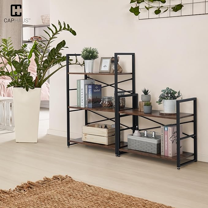 CAPHAUS 2 Tier Small Bookshelf, 24 Inch Width Free Standing Shelf, Industrial Book Shelves for Home Office, Bookcase Shelf Storage Organizer for Living Room, Rustic Oak Vintage Shelves & Metal Frame