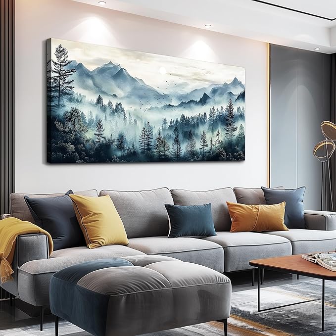 FUHAIHUA Canvas Wall Art For Living Room Wall Decor For Bedroom Office Wall Decoration Foggy Forest Painting Artwork Room Aesthetic Home Decor 20x40 In
