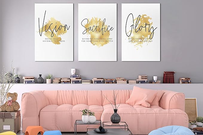 3 Piece Office Canvas Wall Art, Gold Motivational Quotes Canvas Print Pictures Wall Decor for Office, Men Women Inspirational Framed Artwork Home Office Decor 20"x30" x 3 Pcs