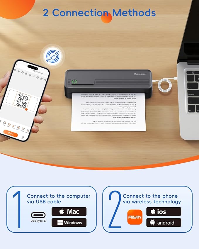 A41 Bluetooth Thermal Printer, Portable Inkless Printer for Travel Supports 8.5 x 11 Inch Paper, Small Mobile Printing Device Ideal for Office, School, Home
