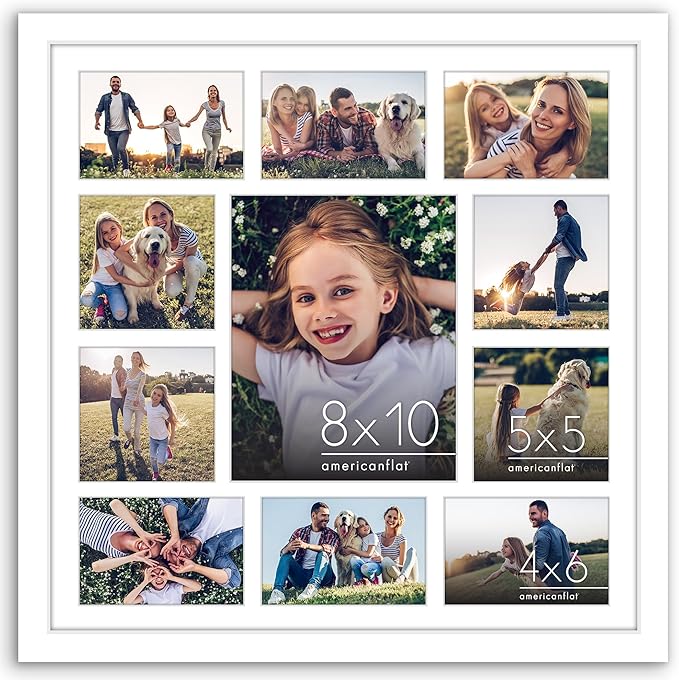 Americanflat 20x20 Collage Picture Frame with Polished Plexiglass - Multi Picture Frames Fit One 8x10, Four 5x5 and Six 4x6 Photos or Use as One 20x20 Frame - Signature Collection - White