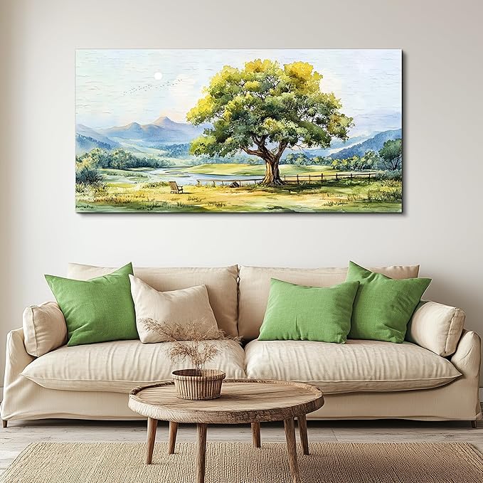 QIYILEXWART Canvas Wall Art For Living Room Large Wall Decor For Office Bedroom Decorations Green Tree Landscape Pictures Farmhouse Painting Artwork Room Wall Mural Aesthetic Home Decor 30x60 In