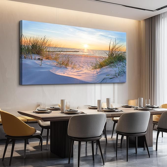 MHARTK66 Wall Decor For Living Room Large Canvas Wall Art For Bedroom Modern Office Pictures Wall Artwork Blue Sun Beach Grass Ocean Landscape Paintings Canvas Art Prints Home Decorations