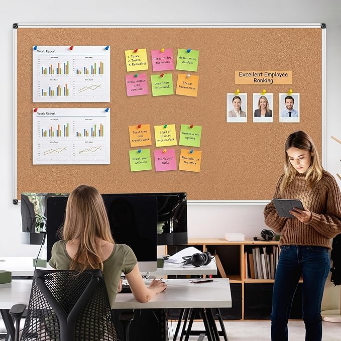 Board2by Large Cork Bulletin Board 96" X 48", Silver Aluminum Framed Corkboard for Wall, Wall Mounted Notice Pin Board with Push Pins for School, Home & Office - 7' x 4' Corkboard