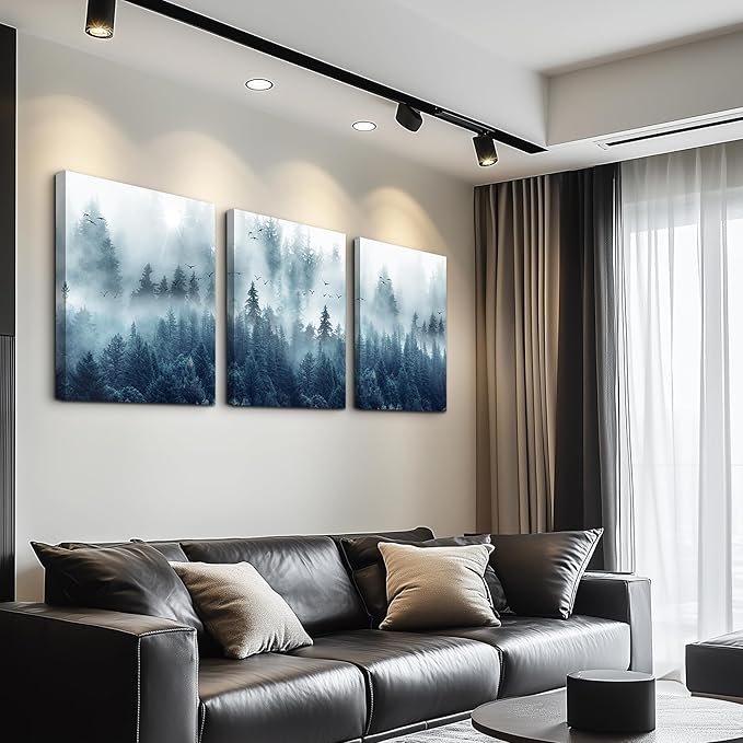 Wall Decorations For Living Room 3 Piece Framed Canvas Wall Art For Office Large Size Wall Decor Misty Forests Trees Wall Painting Landscape Pictures Artwork For Room Modern Wall Posters Home Decor
