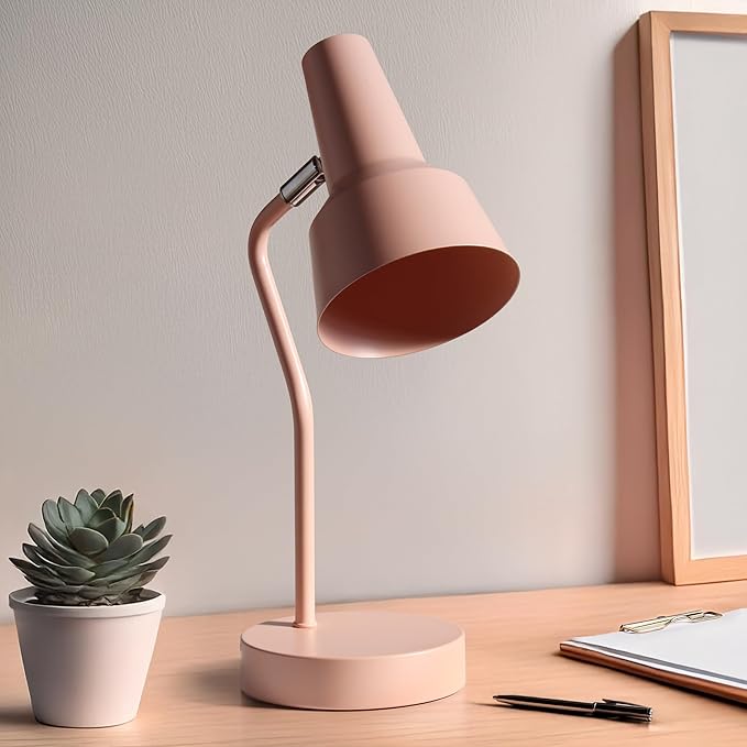 Simple Designs LD1078-BPK 15.2" Sleek Essentials Metal Cone Shade Desk Lamp with Adjustable Shade, for Office, Desk, Nightstand, Dorm, Blush Pink