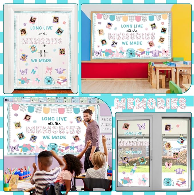 Graduation Bulletin Board Set DIY Photo Display Classroom Decoration End of Year Memories Bulletin Board Cutout for Graduation Elementary School Preschool Hallway Blackboard Wall Window Door