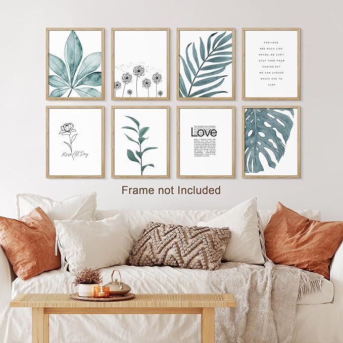 SIGNWIN Adhesive Canvas Poster Bathroom Decor 11"x14"x 8, Wall Art Room Decor Multicolor for Living Room, Bedroom, Office Pastel Tropical Jungle Botanical Flower Plants Nature Abstract Shapes