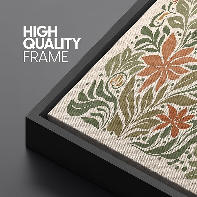 SIGNFORD Large Framed Canvas Folk Floral Garden in Earth Tones Illustrations Modern Art Calm Warm for Living Room, Bedroom, Office - 60"x20"