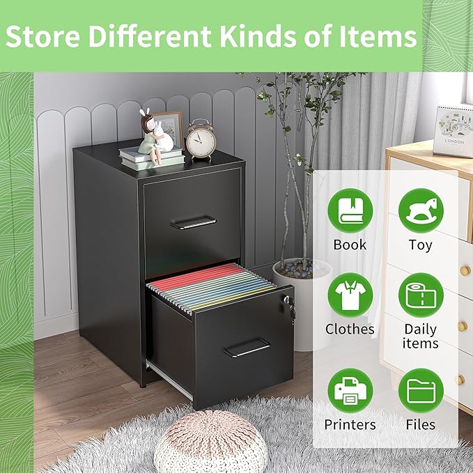 2 Drawer File Cabinet with Lock,Metal Filing Cabinets for Home Office,Steel Vertical File Cabinet,Heavy Duty Metal Storage Cabinet for Letter Size Files,Assembly Required