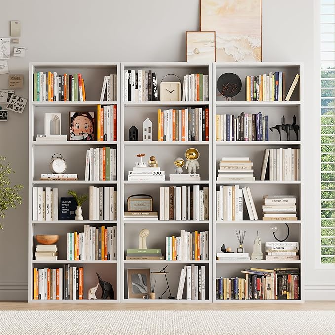 YESHOMY Industrial 6 Tier Bookcase, 71" Tall White Bookshelves Open Frame, Basic Floor Standing Bookcases & Bookshelf for Home Office, Living Room, Bed Room