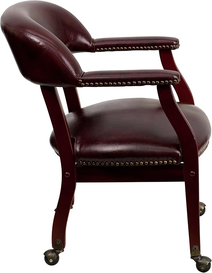Flash Furniture Sarah Oxblood Vinyl Luxurious Conference Chair with Accent Nail Trim and Casters