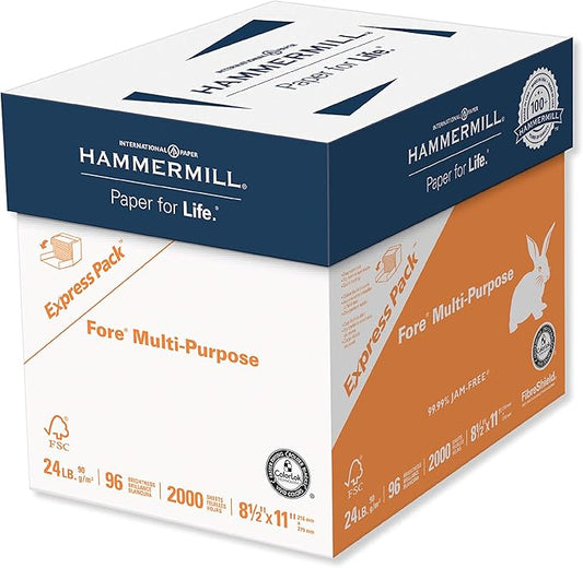 Hammermill Paper, Fore Multipurpose Paper, 8.5 x 11 Paper, Letter Size, 24lb Paper, 96 Bright, Express Pack / 2,000 Sheets NO REAM WRAP (163122C) Acid Free Paper