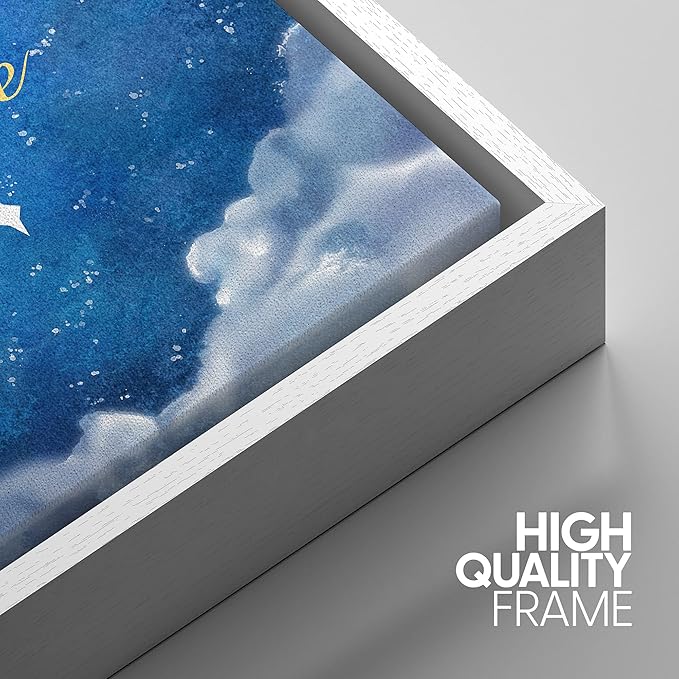 IDEA4WALL Framed Canvas Print Wall Art Love Watercolor Galaxy with Yellow Moon Astronomy & Space Sky Illustrations Modern Art Glam Colorful Ultra for Living Room, Bedroom, Office - 16"x24" WHITE