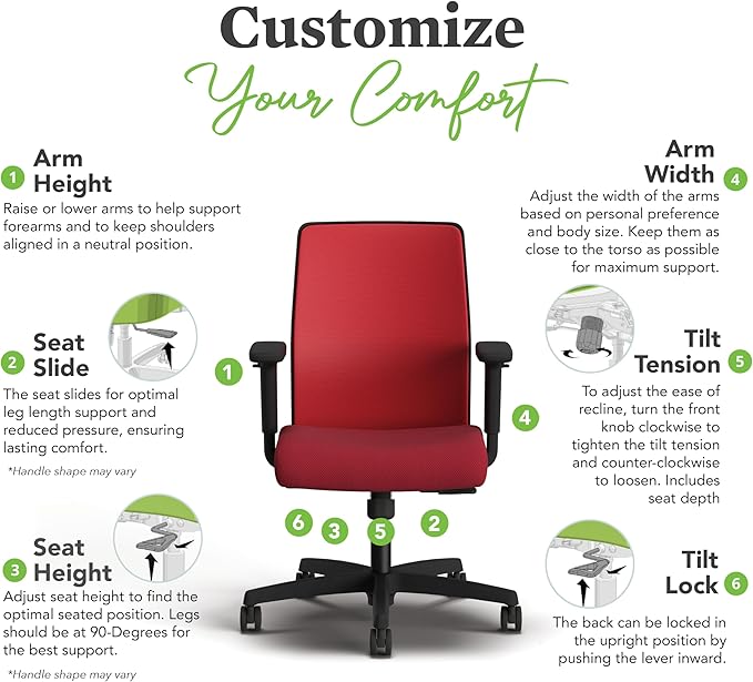 HON Ignition 2.0 Low Back Task Chair, Spectrum Mesh, Standard Synchro-Tilt Control, Office Chair with Lumbar Support, Height and Width Adjustable Arms, Black Frame, Bullseye