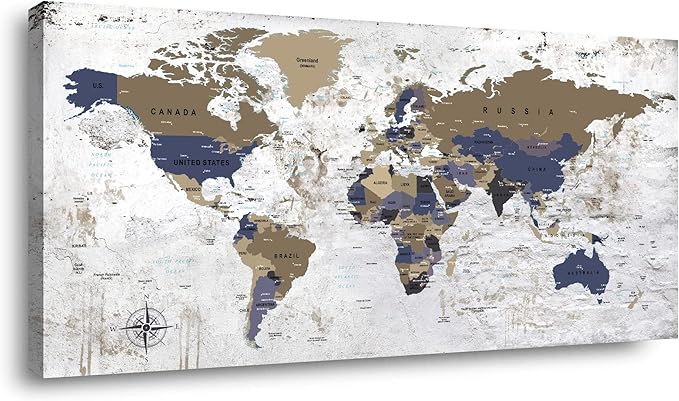 ZEYDRT Wall Art map of the World Painting Canvas Wall Art for Office Living Room world map Art Canvas Art Wall Decorations Prints for Background for Home Office Decoration 20"x40" …