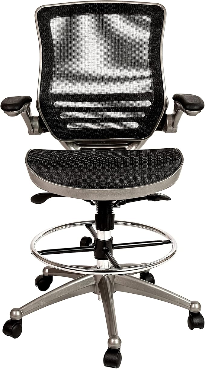 Flash Furniture Waylon Mid-Back Swivel Office Chair with Adjustable Foot Ring and Seat Height, Ergonomic Mesh Chair with Armrests, Black/Silver