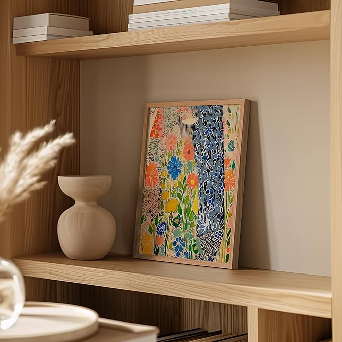 HAUS AND HUES Floral Art Wall Decor - Wildflowers Wall Art for Living Room, Floral Artwork for Bedroom Walls, Flower Painting for College Girls Dorm Room (Spring Florals, Beige Frame, 11x14)