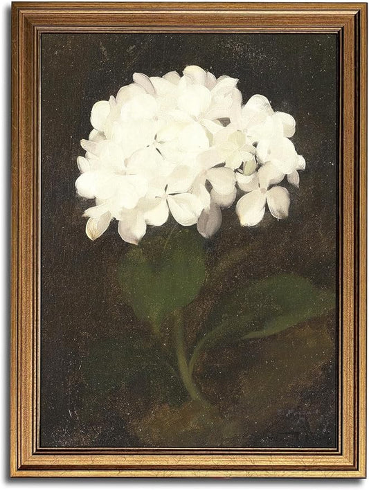 Gold Framed Wall Art Vintage Canvas Wall Art White Hydrangea Flower Floral Artwork Prints Picture for Living Room Bedroom Farmhouse Bathroom Office Decor, 12x16