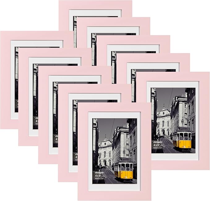 eletecpro 4x6 Picture Frames Set of 10, Picture Frames Collage Wall Decor Display 3.5x5 Photo with Mat or 4x6 without Mat, Home Decor Gallery Frame for Table Top or Wall Mounting, Pink