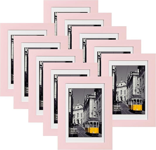 eletecpro 4x6 Picture Frames Set of 10, Picture Frames Collage Wall Decor Display 3.5x5 Photo with Mat or 4x6 without Mat, Home Decor Gallery Frame for Table Top or Wall Mounting, Pink