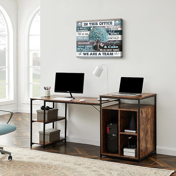 Farmhouse Inspirational Wall Art for Office Rustic Motivational Quotes Wall Decor Tree Pictures Canvas Print Framed Artwork We Are A Team Home Workspace Desk Decorations for Office Wall Art 12"X16"