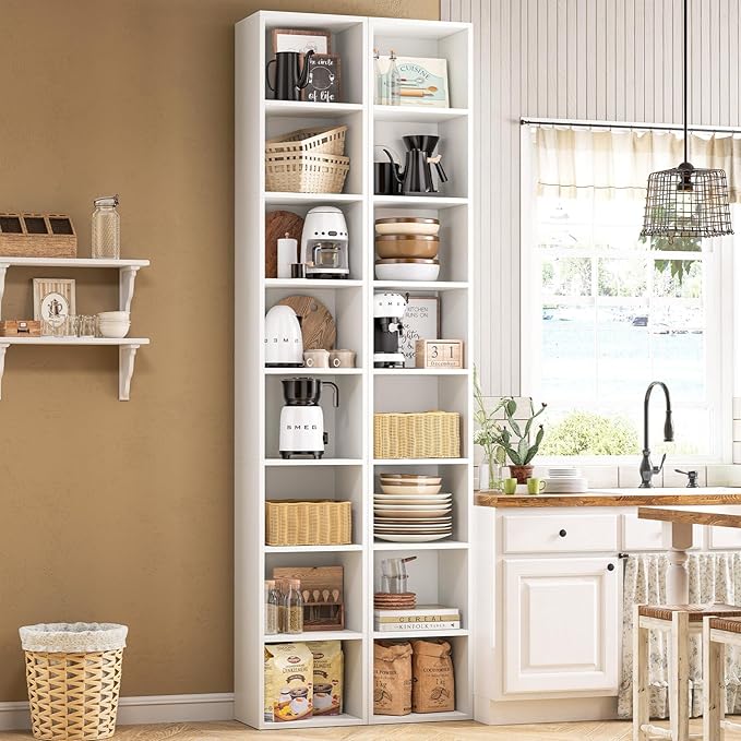 Narrow Bookshelf & Bookcase Set of 2, 8-Tier Floor Standing Open Book Shelf, Modern Corner Bookshelf with Storage Space, 71.5" Tall Bookshelves for Bedroom, Living Room and Office, White