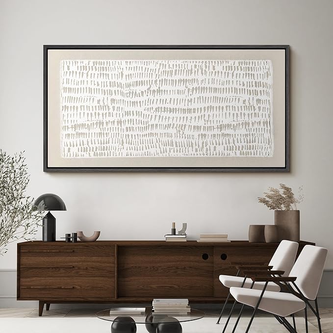 SIGNFORD Extra Large Framed Canvas Minimalist Beige Tribal Pattern Illustrations Modern Art Calm Warm for Living Room, Bedroom, Office - 60"x30"