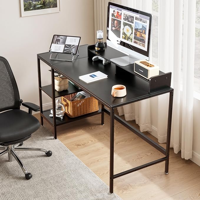 47-inch Computer Desk with Storage Shelf - Your Ideal Black Gaming Desk for Bedrooms, Small Spaces, and Home Offices. This Modern Writing Desk is Perfectly Suited for PCs.