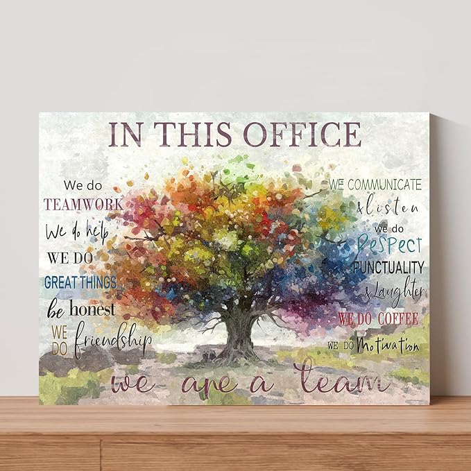 SOOTHAN Vintage In This Office Wall Decor Positive Quotes Poster Colorful Tree Canvas Prints Motivational Wall Art for Home Office Workplace Desk Decoration Aesthetic Framed Inspiring Gifts 12x16inch