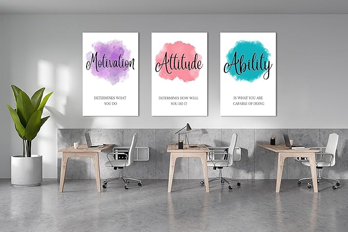 3 Piece Motivational Quotes Watercolor Canvas Print Pictures Wall Decor, Framed Artwork for Home Office, 24"x36" x 3 Pcs