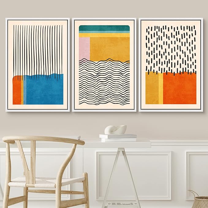 SIGNWIN Framed Canvas Print Wall Art Set Mid-Century Vibrant Color Block Collage Abstract Geometric Illustrations Graffiti & Street Art Modern Art for Living Room, Bedroom, Office - 16"x24"x3 White