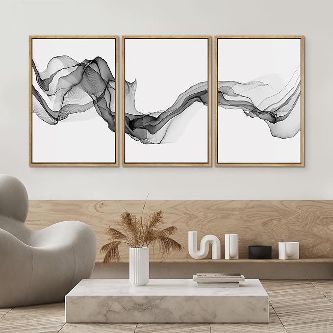 SIGNWIN Framed Canvas Print Wall Art Flowing Gray Smoke Abstract Shapes Digital Art Modern Art Minimalist Relax/Calm Cool for Living Room, Bedroom, Office - 24"x36"x3 Natural