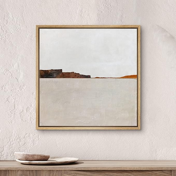 SIGNWIN Framed Canvas Print Wall Art Brown Pastel Paint Stroke Landscape Abstract Shapes Illustration Modern Art Decorative Nordic Minimal Calm/Zen for Living Room, Bedroom, Office - 16"x16" Natural