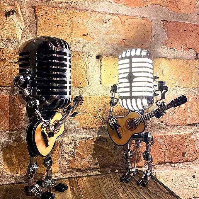 Desk Lamp,Handmade Vintage Microphone Guitar Robot Table Lamp LED Bulbs Wall Lamp Home Desktop Decoration - Height 8.5 inch,Width 4 inch and Depth 3 inch (with Lamp)