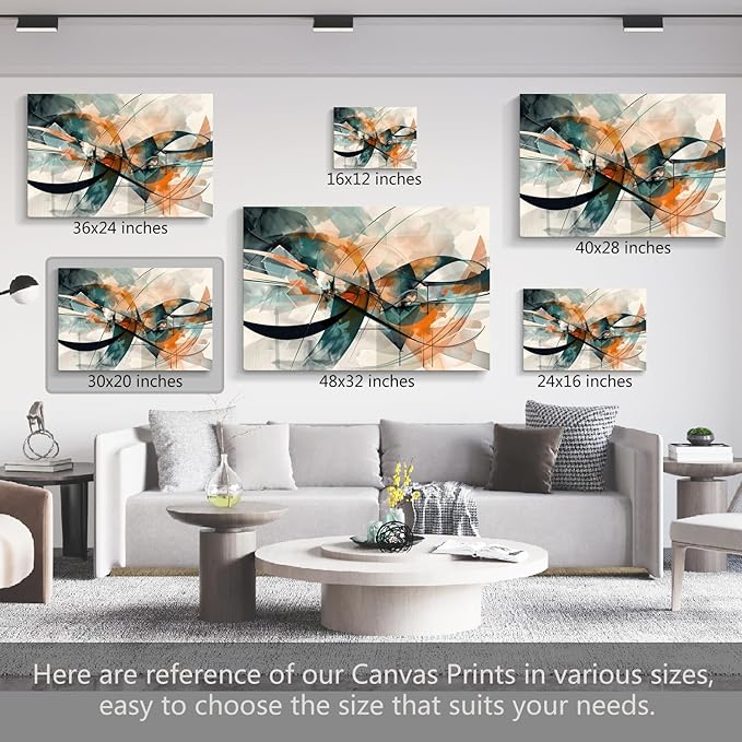 gaosoul Modern Abstract Canvas Wall Art Graffiti Artwork in Cyan and Orange Colors Framed Elegant Morandi Color Painting Prints for Living Room Bedroom Office Decor 30x20in
